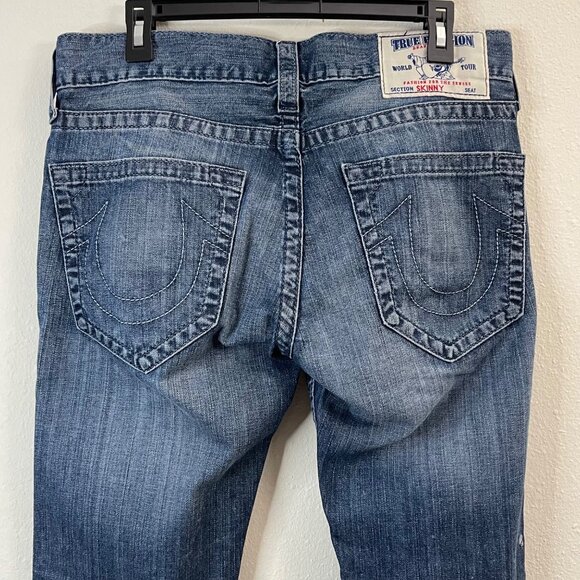 True Religion Blue Denim Slim Fit Jeans With Rips & Faded Detailing - Casual Sty - Picture 10 of 15
